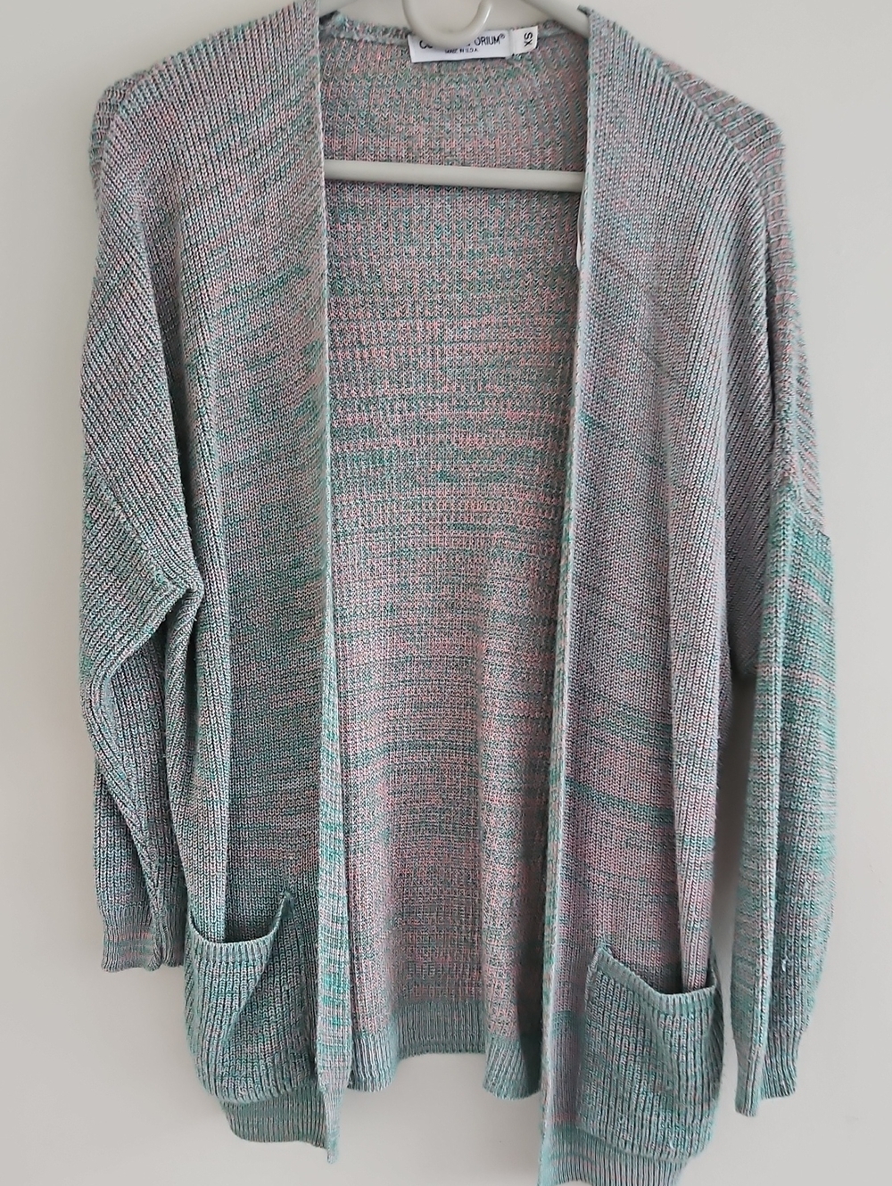 Cotton Emporium Mint & Pink Marled Open-Front Cardigan